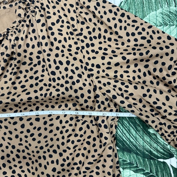 J Crew Swing Dress - Mini Ruffled Tiered Dotted Tan and Black Loose Fit Leopard - Picture 8 of 11